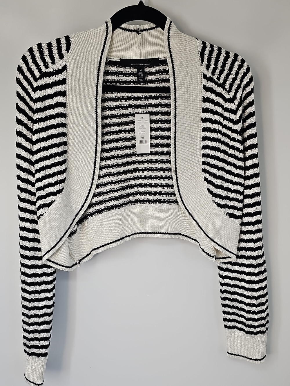 WHBM Ecru & Black Striped Soft Cozy Nubby Knit Cocoon Shrug Sweater Sz:MP - Picture 10 of 17